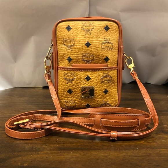 MCM Cognac Vicetos Top Zip Crossbody Bag Interior/ Exterior Slip Pockets Mirror - Picture 12 of 17
